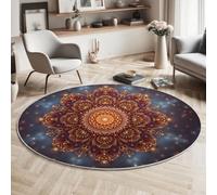 HASLEFND Alfombra Salon Redonda 60cm, Estilo de Arte Fractal Alfombra Habitacion Lavable Lavadora Alfombras Dormitorio, Naranja Oscuro Flor de Datura Alfombras Comedor Antideslizante Tapete Sala