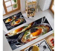 HASLEFND Alfombras de Cocina Antideslizantes 2 Piezas, Tema de Comida Huevos fritos con Caviar Resistentes a Las Manchas, Alfombras de Correr Lavables para Pasillo, Cocina,Naranja, 50x80+50x150cm