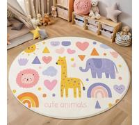 HASLEFND Alfombras Redonda Animales Dibujados a Mano,Alfombra Habitación Lavable Antideslizante Muy Suave para Salón o Dormitorio Jirafa Elefante (Rosa Amarillo)