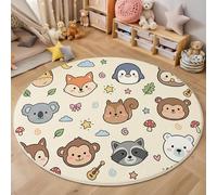 HASLEFND Alfombras Redonda Imágenes De Cabezas De Animales,Alfombra Habitación Lavable Antideslizante Muy Suave para Salón o Dormitorio Jirafa, Zorro, Pingüino (Marrón Beige)