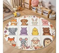 HASLEFND Alfombras Redonda Lindo Dibujo Animado,Alfombra Habitación Lavable Antideslizante Muy Suave para Cama Infantil Lavable Bebe Niña Niño De Juego Avatares de Animales de Gatos y Perros (Marrón)