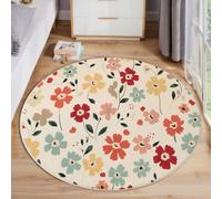 HASLEFND Alfombras Redondas Amarillo 80cm Alfombra Salon Antideslizante Alfombras Lavables en Lavadora Alfombra Habitacion Flores Frescas Flores Rosas pintadas a Mano Tapete Quarto Pelo Corto