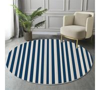 HASLEFND Alfombras Redondas Azul Marino 100cm Alfombra Salon Antideslizante Alfombras Lavables en Lavadora Alfombra Habitacion Rayas clásicas Rayas Verticales Simples Tapete Quarto Pelo Corto