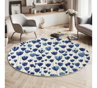 HASLEFND Alfombras Redondas Azul Marino 60cm Alfombra Salon Antideslizante Alfombras Lavables en Lavadora Alfombra Habitacion Flores pintadas a Mano Tulipanes en Acuarela Tapete Quarto Pelo Corto