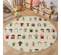 HASLEFND Alfombras Redondas Beige 80cm Alfombra Salon Antideslizante Alfombras Lavables en Lavadora Alfombra Habitacion Estilo Minimalista Dibujado a Mano Cabaña Junto al mar Tapete Quarto Pelo Corto