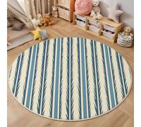 HASLEFND Alfombras Redondas Blanco y Azul 80cm Alfombra Salon Antideslizante Alfombras Lavables en Lavadora Alfombra Habitacion Estilo Retro a Rayas Rayas parecidas a Plumas Tapete Quarto Pelo Corto
