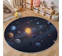 HASLEFND Alfombras Redondas Galaxia del Universo Planetas En El Sistema Solar de 160cm, Lavable, Antideslizante, Redonda, Suave, para sofá, Alfombra Redonda Envejecida, Amarillo Azul