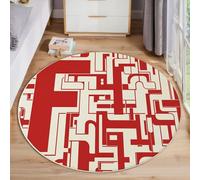 HASLEFND Alfombras Redondas Rojo 80cm Alfombra Salon Antideslizante Alfombras Lavables en Lavadora Alfombra Habitacion Estilo geométrico Abstracto Patrón de Laberinto Tapete Quarto Pelo Corto