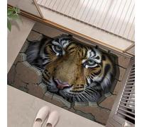 HASLEFND Around Felpudo Frase con Error Visual 3D Un Tigre atraviesa un Muro de Ladrillos. para el hogar,Alfombrillas de Regalo de Interior Ideas 80 x 120 cm Lavable a máquina Amarillo parduzco