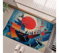 HASLEFND Around Felpudo Geometría Abstracta Cielo Azul, Sol Rojo y Barcos. para el hogar, alfombras para el hogar, Alfombrillas de Regalo de Interior Ideas 40 x 60 cm Lavable a máquina Azul