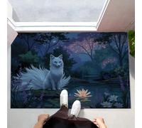 HASLEFND Around Felpudo Ilustración fantástica Loto del Estanque Fox para el hogar, decoración de la Vida,Alfombrillas de Regalo de Interior Ideas 90 x 150 cm Lavable a máquina Azul Oscuro