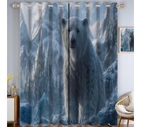 HASLEFND Cortinas Opacas con Animales fantásticos Montañas de Hielo y Nieve con Osos Polares 2 Piezas 140 x 175 cm, Azul Cortina Ventana Dormitorio Cortina Anti Luz, Salon Cortinas Opaca Termica