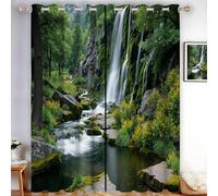 HASLEFND Cortinas Opacas con Estilo Bosque Fresco Cascadas, Arroyos, Musgo 2 Piezas 140 x 175 cm, Verde Cortina Ventana Dormitorio Cortina Anti Luz, Salon Cortinas Opaca Termica