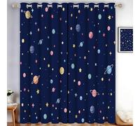 HASLEFND Cortinas Opacas con Estilo del Universo de Dibujos Animados Planeta Galaxia 2 Piezas 140 x 145 cm, Azul Oscuro Cortina Ventana Dormitorio Cortina Anti Luz, Salon Cortinas Opaca Termica