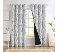 HASLEFND Cortinas Opacas Estilo de boceto Minimalista Patrón de Hoja Lineal con Ojales, 140 x 240 cm cm de Largo, Suaves Cortinas Opaca, Juego de 2 Cortinas Opaca para Sala de Estar, Dormitorio,Gris