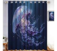 HASLEFND Cortinas Opacas para Sala de Estar de 175 cm de Largo, con Animales fantásticos Medusas Estrellas de mar Profundas, Cortinas de Ventana para Dormitorio, Cortina de luz de Campo,Púrpura