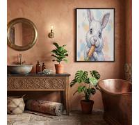 HASLEFND Cuadros Decoracion Salon Modernos, 40 x 50 cm Lienzos Decorativos Pared Dormitorios, Animales lindos El conejo blanco que come zanahorias, Wall Art Comedor Oficina Pasillo Baño Blanco