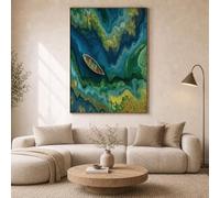 HASLEFND Cuadros Decoracion Salon Modernos, 50 x 70 cm Lienzos Decorativos Pared Dormitorios, Fluido abstracto Barco de madera fluvial, Wall Art Comedor Oficina Pasillo Baño Azul verdoso