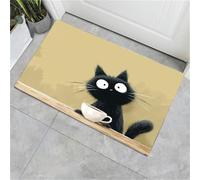 HASLEFND Felpudo Absorbente para Interior 50 x 80 cm, Alfombra Antideslizante para Puerta Principal, Taza de café Gato Negro Animales de Dibujos Animados, Felpudo de Bienvenida,Amarillo Claro