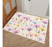 HASLEFND Felpudo Absorbente para Interior 60 x 90 cm, Alfombra Antideslizante para Puerta Principal,Estilo Acuarela Pintado a Mano Un magnífico mar de Flores,Felpudo de Bienvenida,Púrpura