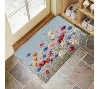 HASLEFND Felpudo Absorbente para Interior 80 x 120 cm, Alfombra Antideslizante para Puerta Principal, Campo de Flores Silvestres Pintado a Mano Flores realistas, Felpudo de Bienvenida,Rosa