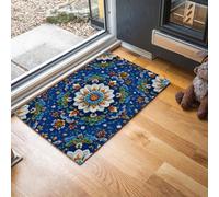HASLEFND Felpudo con Costumbres étnicas, Alfombra para Entrada Delantera y Trasera, con Base Antideslizante de TPR, Flores y Hojas, Apta para Interior y Exterior, Patio, Azul 80 x 120 cm