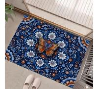HASLEFND Felpudo Costumbres étnicas 80 x 120 cm - Felpudo con Mariposas Flores Enredaderas, Antideslizante y Lavable - Alfombra Atrapa-Suciedad para Azul Oscuro, Puerta Principal