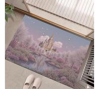 HASLEFND Felpudo de Entrada 40 x 60 cm, Alfombrilla Antideslizante Duradero, Felpudos Estilo de Cuento de Hadas Castillo, Flor, Río Lavable, Alfombra Casa InteriorRosa