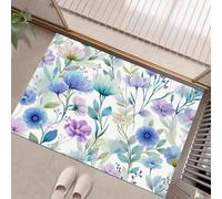 HASLEFND Felpudo de Entrada 45 x 75 cm, Felpudo Entrada Lavable en Lavadora Felpudos Estilo Acuarela Fresco Hojas de Flores Silvestres con Base Antideslizante de TPR Alfombra Azul-púrpura