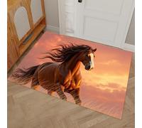 HASLEFND Felpudo de Entrada 45 x 75 cm, Felpudo Entrada Lavable en Lavadora Felpudos Estilo de fotografía Animal Caballos al Atardecer con Base Antideslizante de TPR AlfombraMarrón