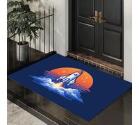HASLEFND Felpudo de Entrada 45 x 75 cm, Felpudo Entrada Lavable en Lavadora Felpudos Estilo Espacial de Dibujos Animados Cohete lanzado con Base Antideslizante de TPR AlfombraAzul Oscuro