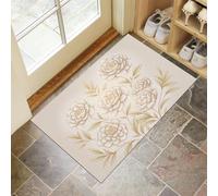 HASLEFND Felpudo de Entrada 45 x 75 cm, Felpudo Entrada Lavable en Lavadora Felpudos Flores de Lujo Peonía con líneas con Base Antideslizante de TPR Alfombra con Microfibras Suaves Beige