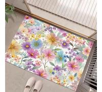 HASLEFND Felpudo de Entrada 45 x 75 cm, Felpudo Entrada Lavable en Lavadora Felpudos Flores Elegantes Ramas y Hojas de Flores de Gesang con Base Antideslizante de TPR Alfombra Rosa Amarillo