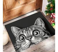 HASLEFND Felpudo de Entrada 45 x 75 cm, Felpudo Entrada Lavable en Lavadora Felpudos Ilustraciones de Animales Lindo Gato de Pelo Corto con Base Antideslizante de TPR AlfombraNegro