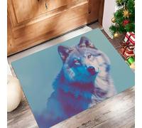 HASLEFND Felpudo de Entrada 45 x 75 cm, Felpudo Entrada Lavable en Lavadora Felpudos Ilustraciones de Animales Retrato de Cabeza de Lobo con Base Antideslizante de TPR AlfombraAzul-púrpura