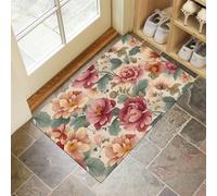 HASLEFND Felpudo de Entrada 45 x 75 cm, Felpudo Entrada Lavable en Lavadora Felpudos Ilustraciones Florales Hojas de peonía con Base Antideslizante de TPR Alfombra con Microfibras Suaves Rosa