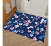 HASLEFND Felpudo de Entrada 45 x 75 cm, Felpudo Entrada Lavable en Lavadora Felpudos Ilustraciones Florales Flores Rosas pintadas a Mano con Base Antideslizante de TPR AlfombraAzul Oscuro