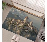 HASLEFND Felpudo de Entrada 45 x 75 cm, Felpudo Entrada Lavable en Lavadora Felpudos Paisaje Realista Ciudad a orillas del Lago con Base Antideslizante de TPR AlfombraAzul grisáceo
