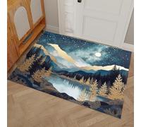 HASLEFND Felpudo de Entrada 45 x 75 cm, Felpudo Entrada Lavable en Lavadora Felpudos Paisajes de Lujo Cielo Estrellado, montañas, Aguas y Lagos con Base Antideslizante de TPR AlfombraAzul