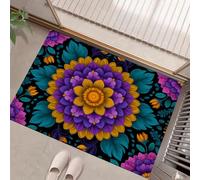 HASLEFND Felpudo de Entrada 45 x 75 cm, Felpudo Entrada Lavable en Lavadora Felpudos Parcela de Estilo étnico Flores de Datura con Base Antideslizante de TPR Alfombra con Microfibras Suaves Púrpura