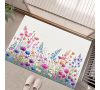 HASLEFND Felpudo de Entrada 45 x 75 cm, Felpudo Entrada Lavable en Lavadora Felpudos Plantas y Flores Campo de Flores Silvestres con Base Antideslizante de TPR AlfombraRosa