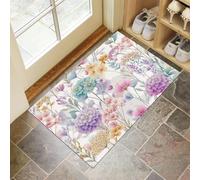 HASLEFND Felpudo de Entrada 45 x 75 cm, Felpudo Entrada Lavable en Lavadora Felpudos Plantas y Flores Hortensias Silvestres con Base Antideslizante de TPR Alfombra con Microfibras Suaves Morado Claro