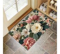 HASLEFND Felpudo de Entrada 45 x 75 cm, Felpudo Entrada Lavable en Lavadora Felpudos Plantas y Flores Flores y Hojas Rosas con Base Antideslizante de TPR Alfombra con Microfibras Suaves Rosa