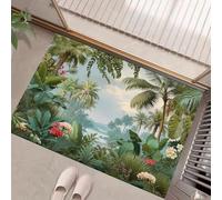 HASLEFND Felpudo de Entrada 45 x 75 cm, Felpudo Entrada Lavable en Lavadora Felpudos Selva Tropical Flores de Palmera con Base Antideslizante de TPR Alfombra con Microfibras Suaves Verde
