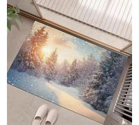 HASLEFND Felpudo de Entrada Alfombra Plegable Delgada Lavable Fotografía de paisajes nevados Estampado Luz Solar, pinos, Nieve Antideslizante Cocina baño Sala de Estar Dormitorio 60 x 90 cm Amarillo
