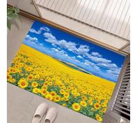 HASLEFND Felpudo de Entrada Alfombra Plegable Delgada Lavable Paisaje Natural Estampado Campo de Girasoles y Cielo Azul Antideslizante Cocina baño Sala de Estar Dormitorio 60 x 90 cm Amarillo