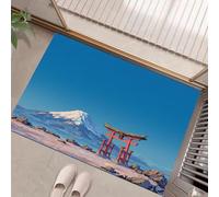 HASLEFND Felpudo Entrada Casa 40 x 60 cm, Estilo Anime japonés Torii de la montaña Nevada Fuji Alfombra Entrada Casa Suave Alfombra Cocina Lavable Antideslizantes Alfombra Pasillo Tapete, Azul
