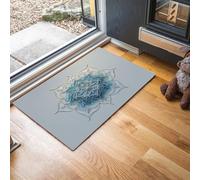 HASLEFND Felpudo Entrada Casa 50 x 80 cm, Magnífico Estilo 3D Tallado de Mandalas Azul Claro Alfombra Antideslizante, Alfombra Atrapapolvo Absorbentes para Perro, Entrada, Puerta, Pasillo