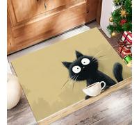 HASLEFND Felpudo Entrada Casa 80 x 120 cm, Animales de Dibujos Animados Café Gato Negro Alfombra Entrada Suave Alfombra Cocina Lavable Antideslizante Alfombras Pasillo Tapete, Marrón Claro