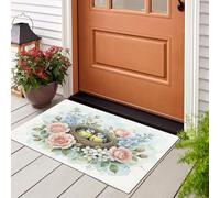 HASLEFND Felpudo Estampado Estilo Acuarela Pintado a Mano Nido de pájaro, Flores, pájaros con Suelo Antideslizante deTPR, Felpudos atrapa la Suciedad, Felpudo de Entrada,50 x 80 cm